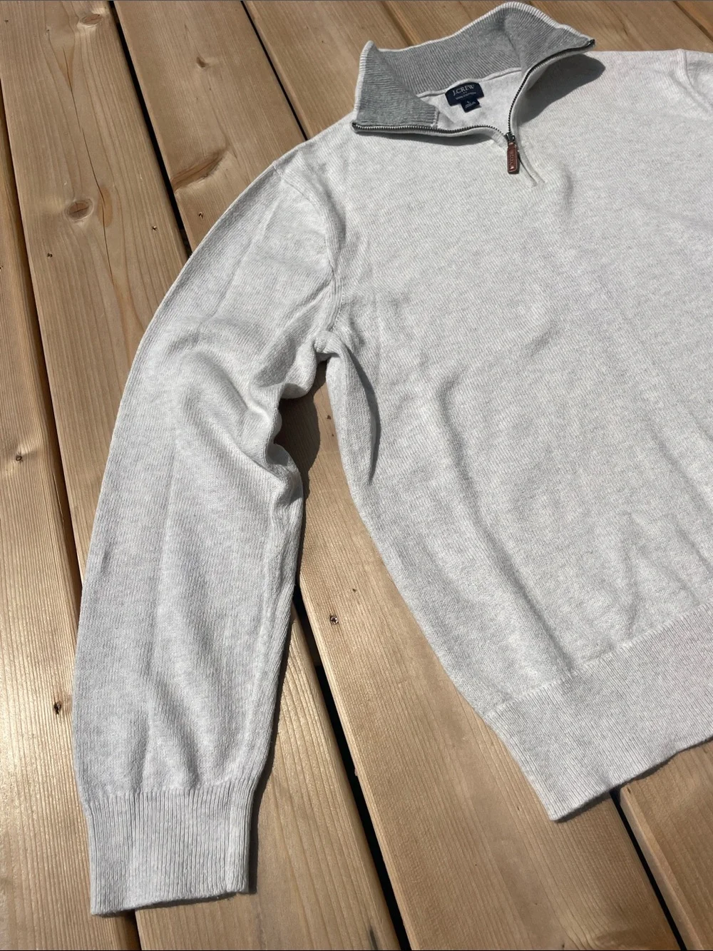 J. Crew Men's Light Gray 1/4 Zip  Mock Collar Sweater